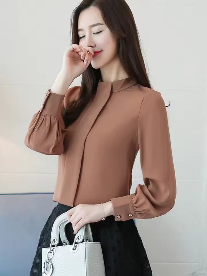 Casual Long Sleeve Shirts Chiffon Blouse Work Wear Office Tops Mssza