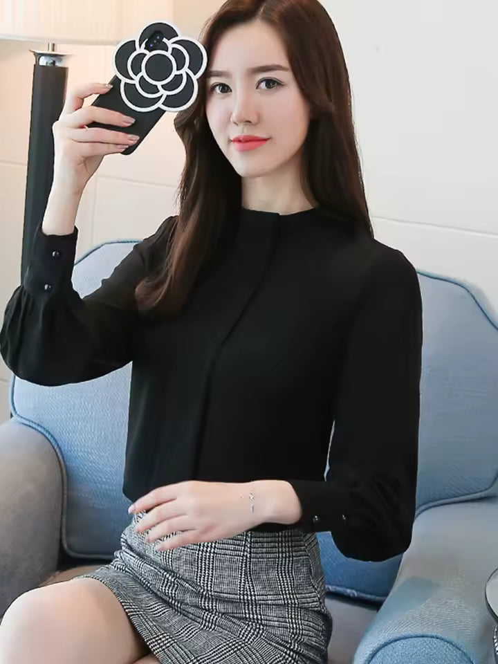 Casual Long Sleeve Shirts Chiffon Blouse Work Wear Office Tops Mssza