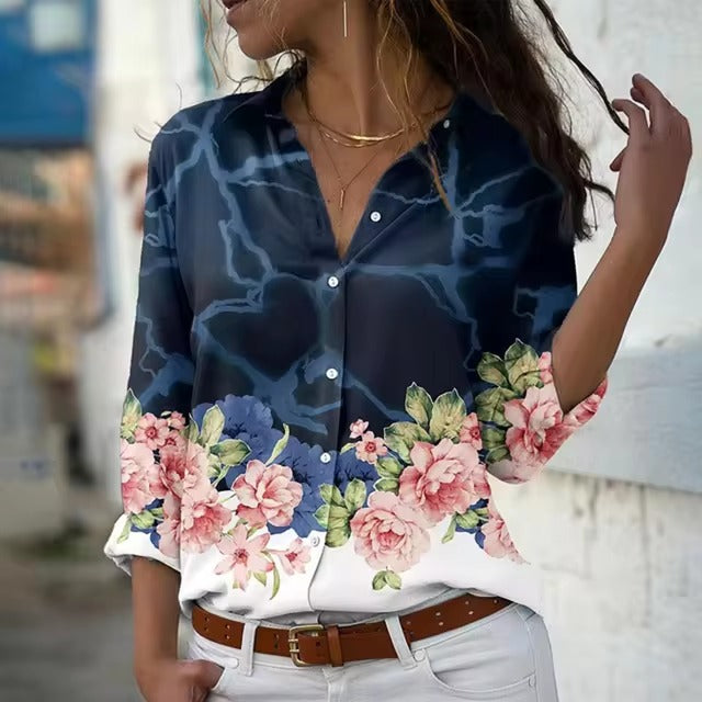 Casual Long Sleeve Single-Breasted Lapel Printed Shirt Mssza