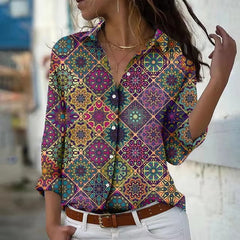 Casual Long Sleeve Single-Breasted Lapel Printed Shirt Mssza