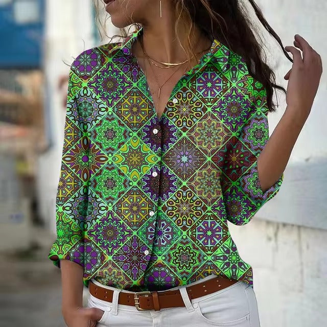 Casual Long Sleeve Single-Breasted Lapel Printed Shirt Mssza