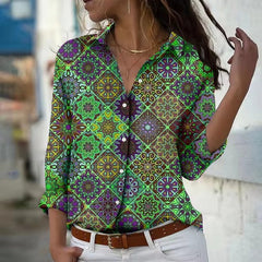 Casual Long Sleeve Single-Breasted Lapel Printed Shirt Mssza