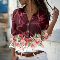 Casual Long Sleeve Single-Breasted Lapel Printed Shirt Mssza