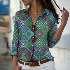 Casual Long Sleeve Single-Breasted Lapel Printed Shirt Mssza
