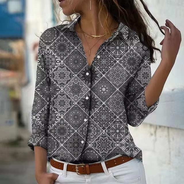 Casual Long Sleeve Single-Breasted Lapel Printed Shirt Mssza