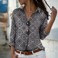 Casual Long Sleeve Single-Breasted Lapel Printed Shirt Mssza