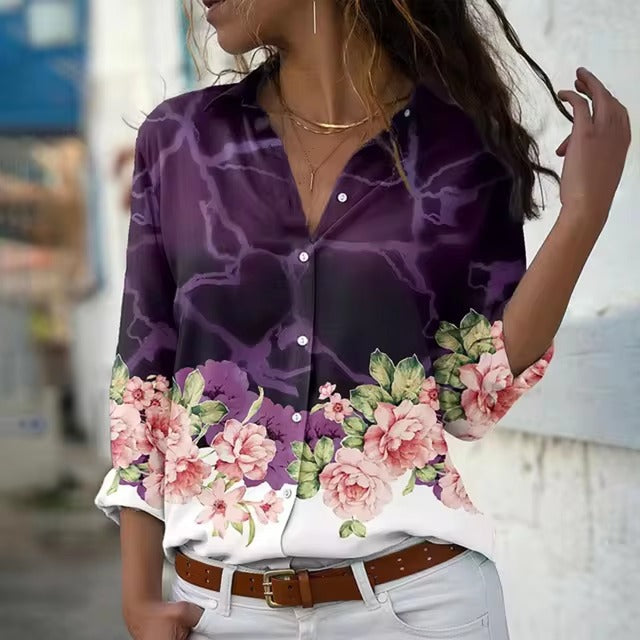 Casual Long Sleeve Single-Breasted Lapel Printed Shirt Mssza