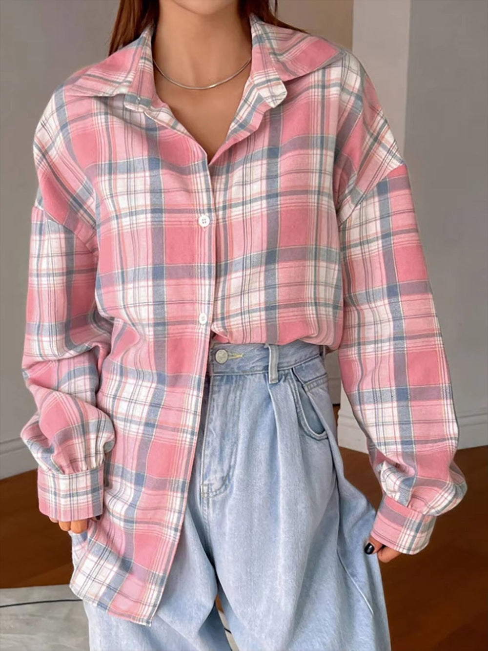 Casual Long Sleeve Slight Stretch Plaid Shirts Outerwear Mssza