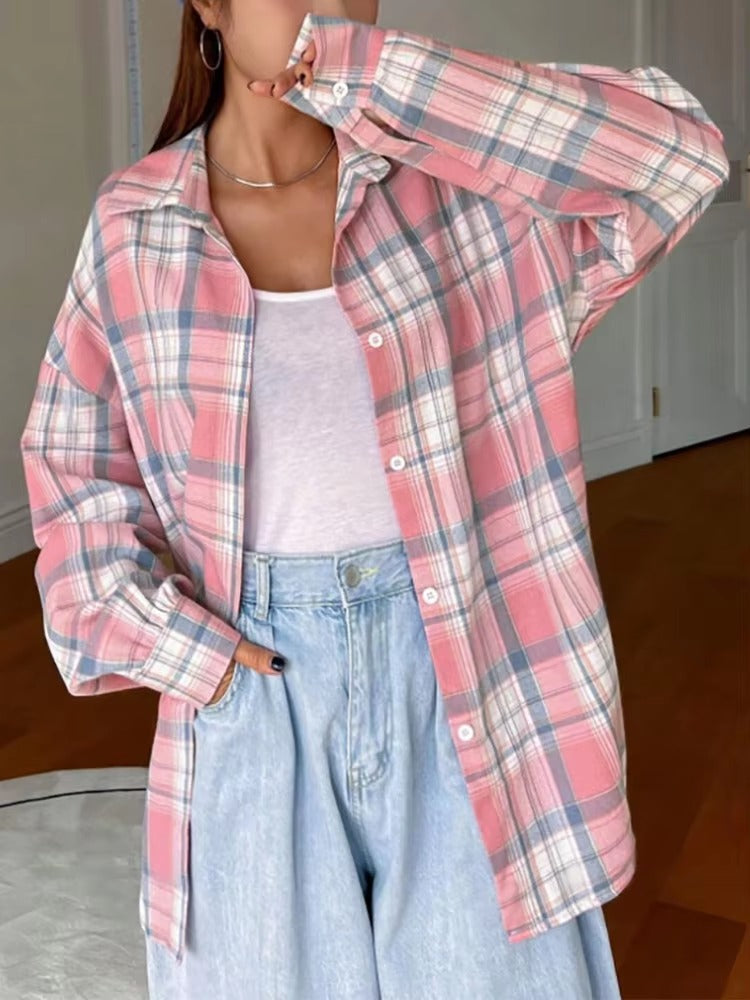 Casual Long Sleeve Slight Stretch Plaid Shirts Outerwear Mssza