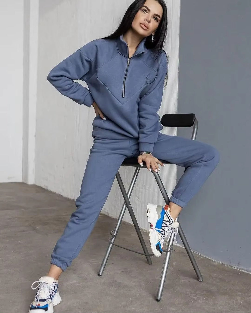 Casual Long Sleeve Solid Color Fleece Pullover Hooded Sweatshirt 2-Piece Set Mssza