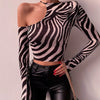 Casual Long Sleeve Strapless Zebra Print Irregular Streetwear Short Top Mssza