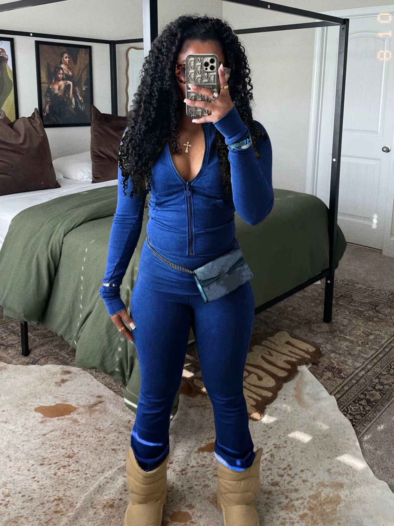 Casual Long Sleeve Zip Crop Tops Flared Pants Fitness Tracksuits 2 Piece Sets Mssza