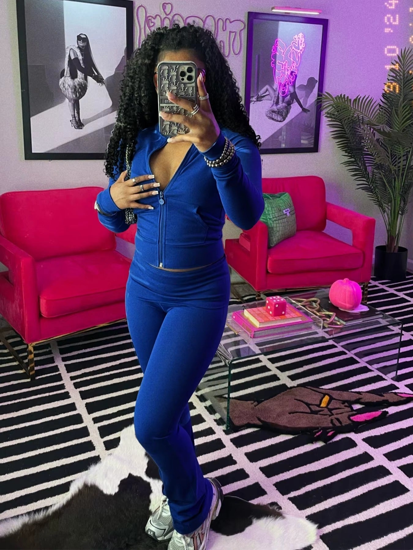 Casual Long Sleeve Zip Crop Tops Flared Pants Fitness Tracksuits 2 Piece Sets Mssza