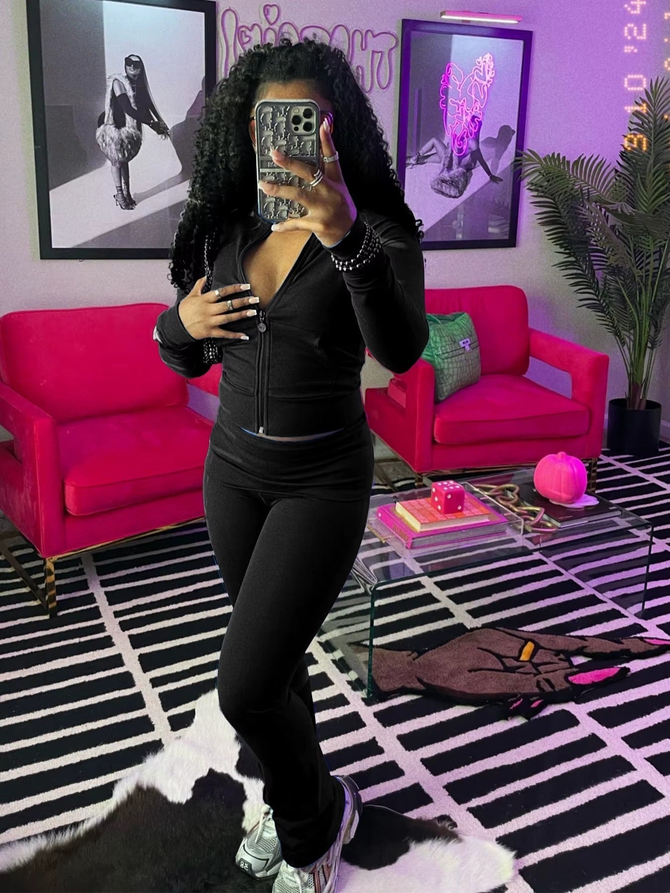 Casual Long Sleeve Zip Crop Tops Flared Pants Fitness Tracksuits 2 Piece Sets Mssza