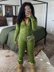 Casual Long Sleeve Zip Crop Tops Flared Pants Fitness Tracksuits 2 Piece Sets Mssza