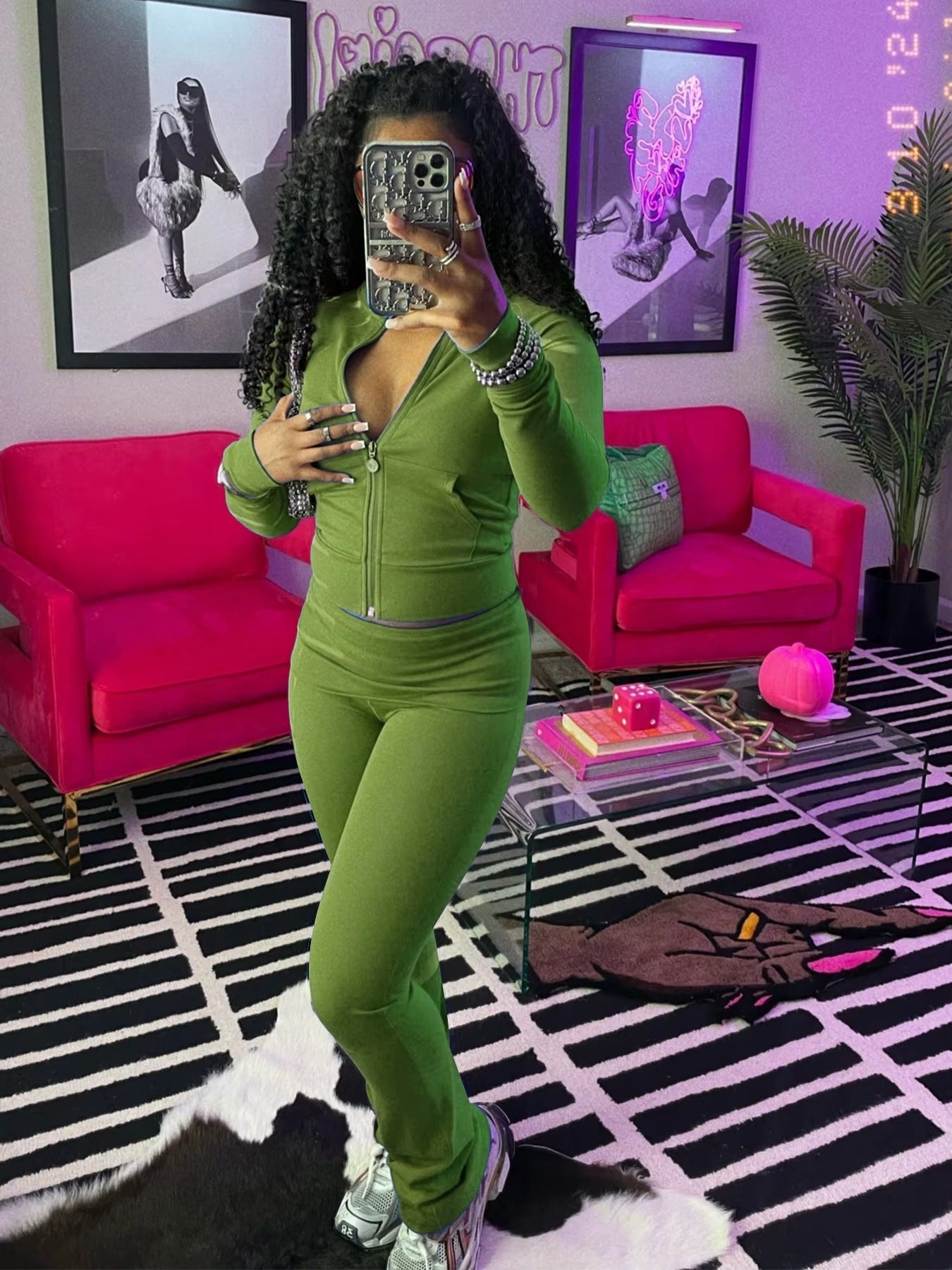 Casual Long Sleeve Zip Crop Tops Flared Pants Fitness Tracksuits 2 Piece Sets Mssza