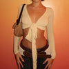 Casual Long Sleeves V-neck Solid Slim Lace Up Leisure Crop Top Mssza