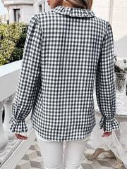 Casual Long-sleeve Single Breasted Ruffled Plaid Button Shirts Mssza