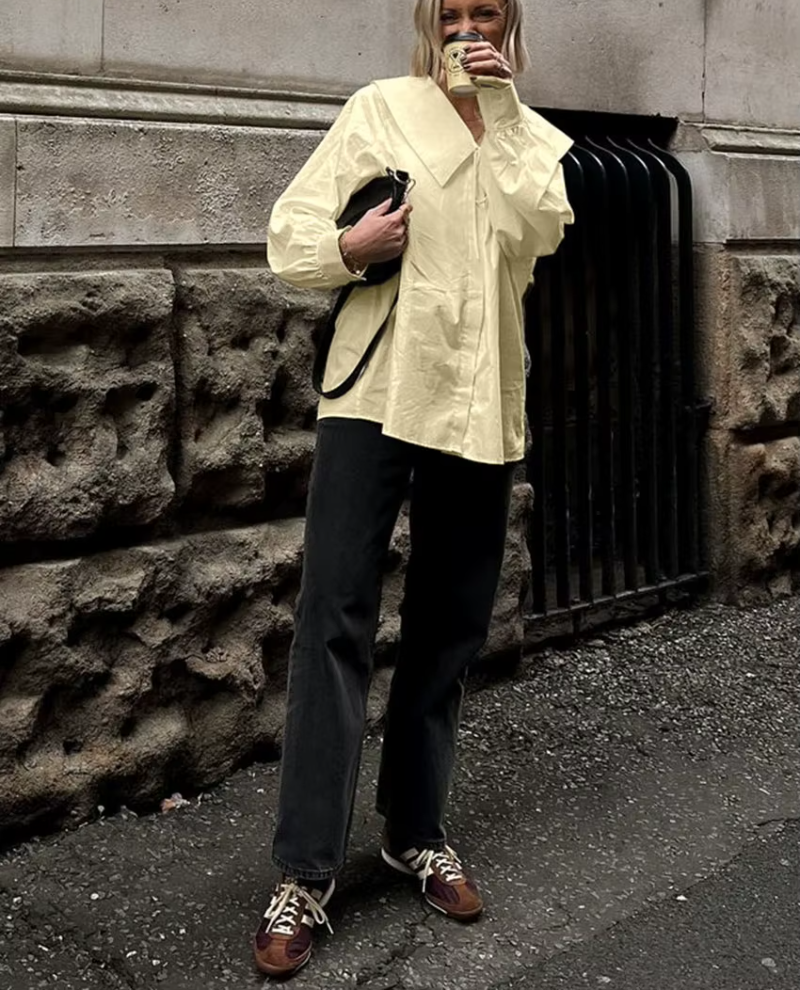 Casual Loose Cotton Lapel Long Sleeve Shirts Elegant Classic Solid Top Mssza