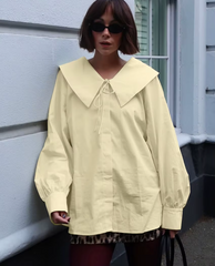 Casual Loose Cotton Lapel Long Sleeve Shirts Elegant Classic Solid Top Mssza