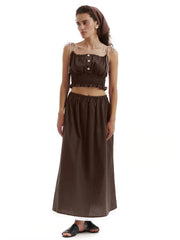 Casual Loose Cotton Strap Sleeveless Crop Top With High Waist Long Skirt 2 Piece Set Mssza