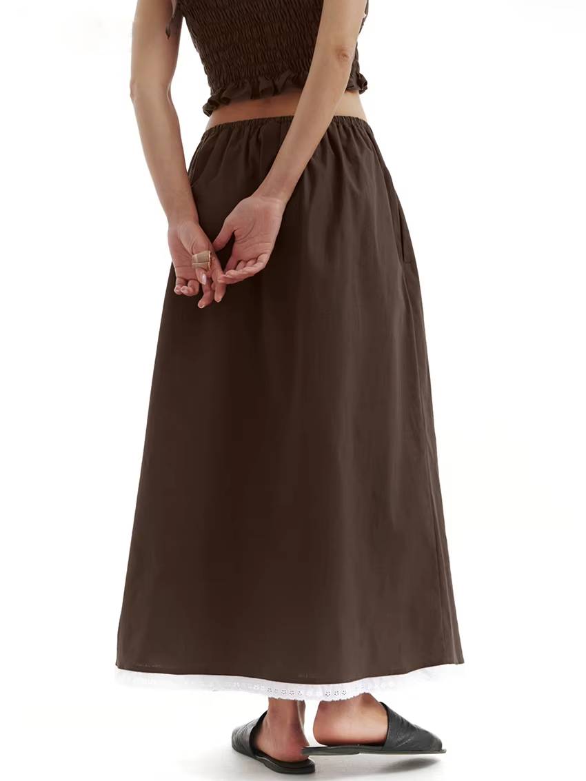Casual Loose Cotton Strap Sleeveless Crop Top With High Waist Long Skirt 2 Piece Set Mssza
