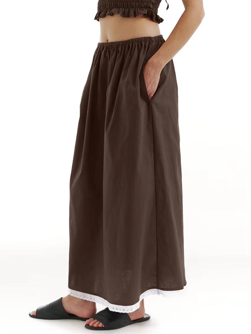 Casual Loose Cotton Strap Sleeveless Crop Top With High Waist Long Skirt 2 Piece Set Mssza
