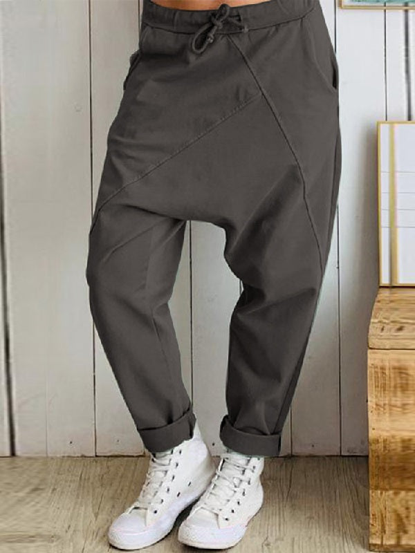Casual Loose Elastic Waist Harem Trousers Long Solid Pants Mssza