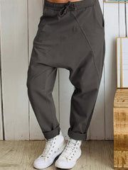 Casual Loose Elastic Waist Harem Trousers Long Solid Pants Mssza