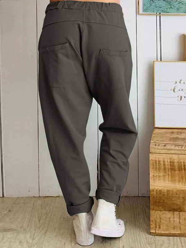 Casual Loose Elastic Waist Harem Trousers Long Solid Pants Mssza