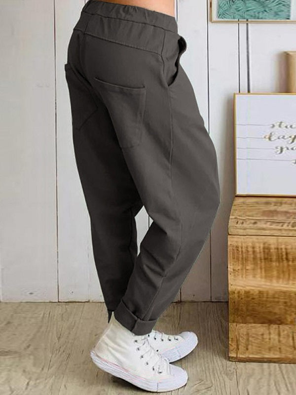 Casual Loose Elastic Waist Harem Trousers Long Solid Pants Mssza