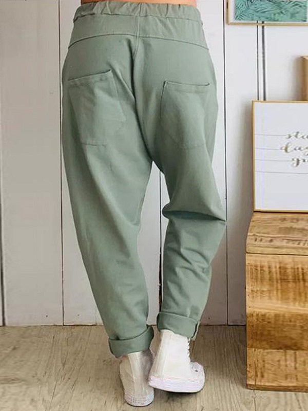 Casual Loose Elastic Waist Harem Trousers Long Solid Pants Mssza