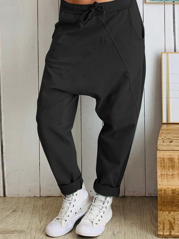 Casual Loose Elastic Waist Harem Trousers Long Solid Pants Mssza