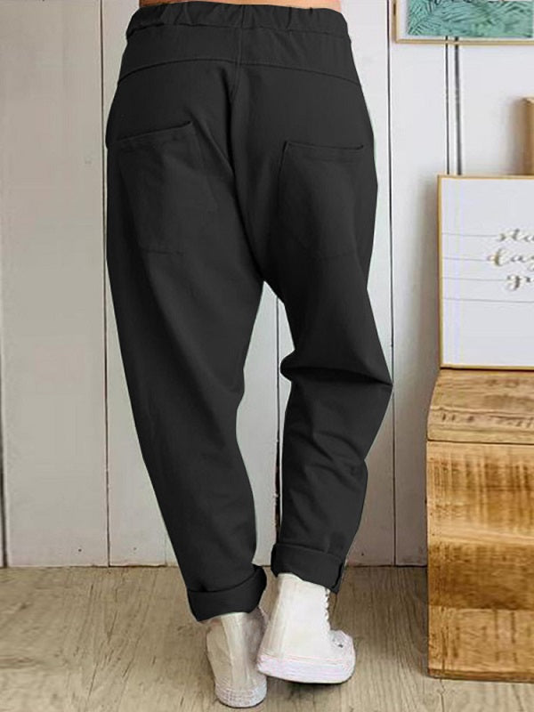 Casual Loose Elastic Waist Harem Trousers Long Solid Pants Mssza
