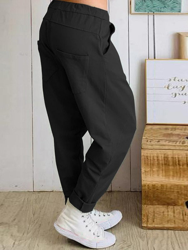 Casual Loose Elastic Waist Harem Trousers Long Solid Pants Mssza
