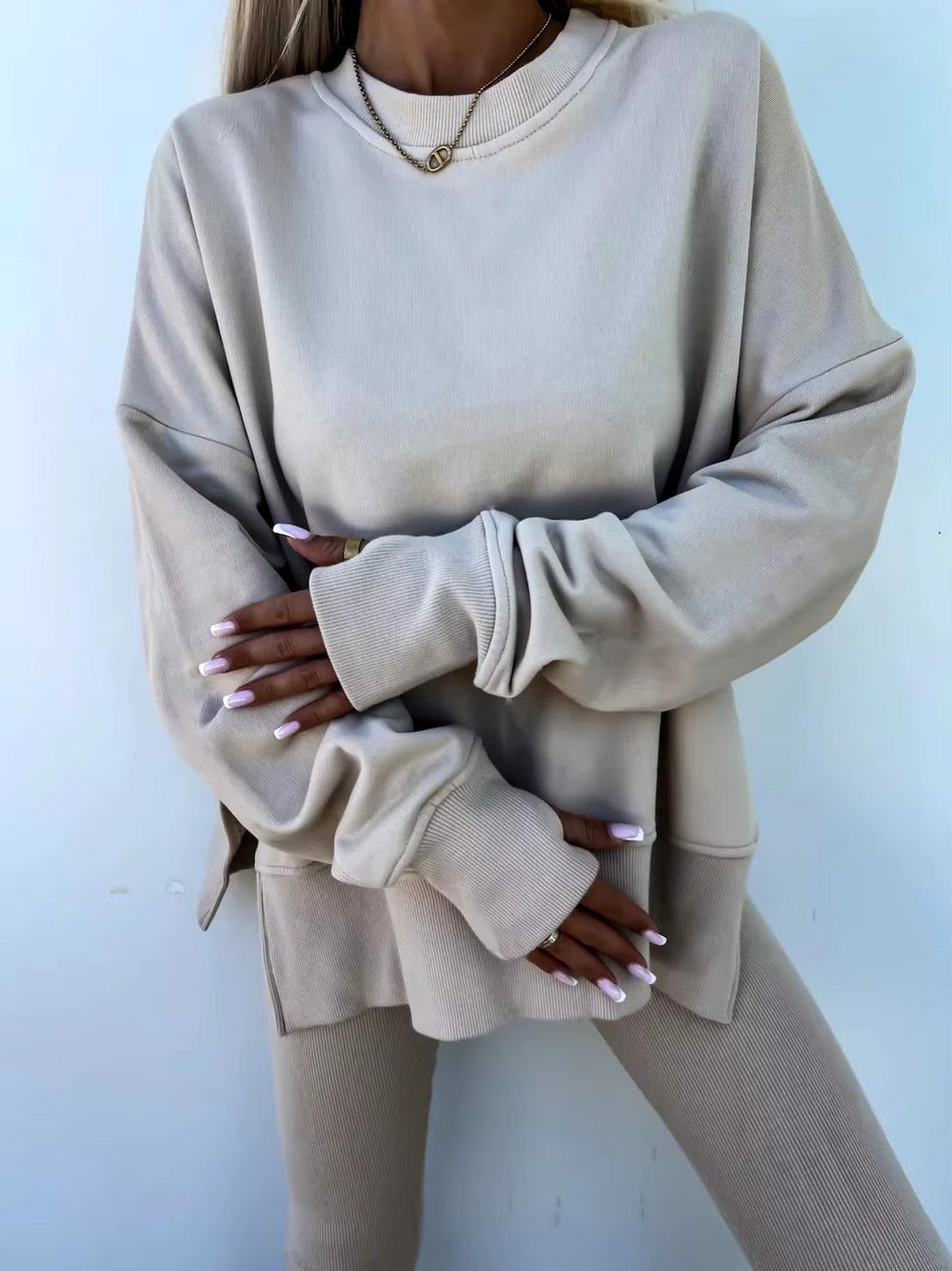 Casual Loose-Fitting Sweater Tight Pants 2 Piece Suit Mssza