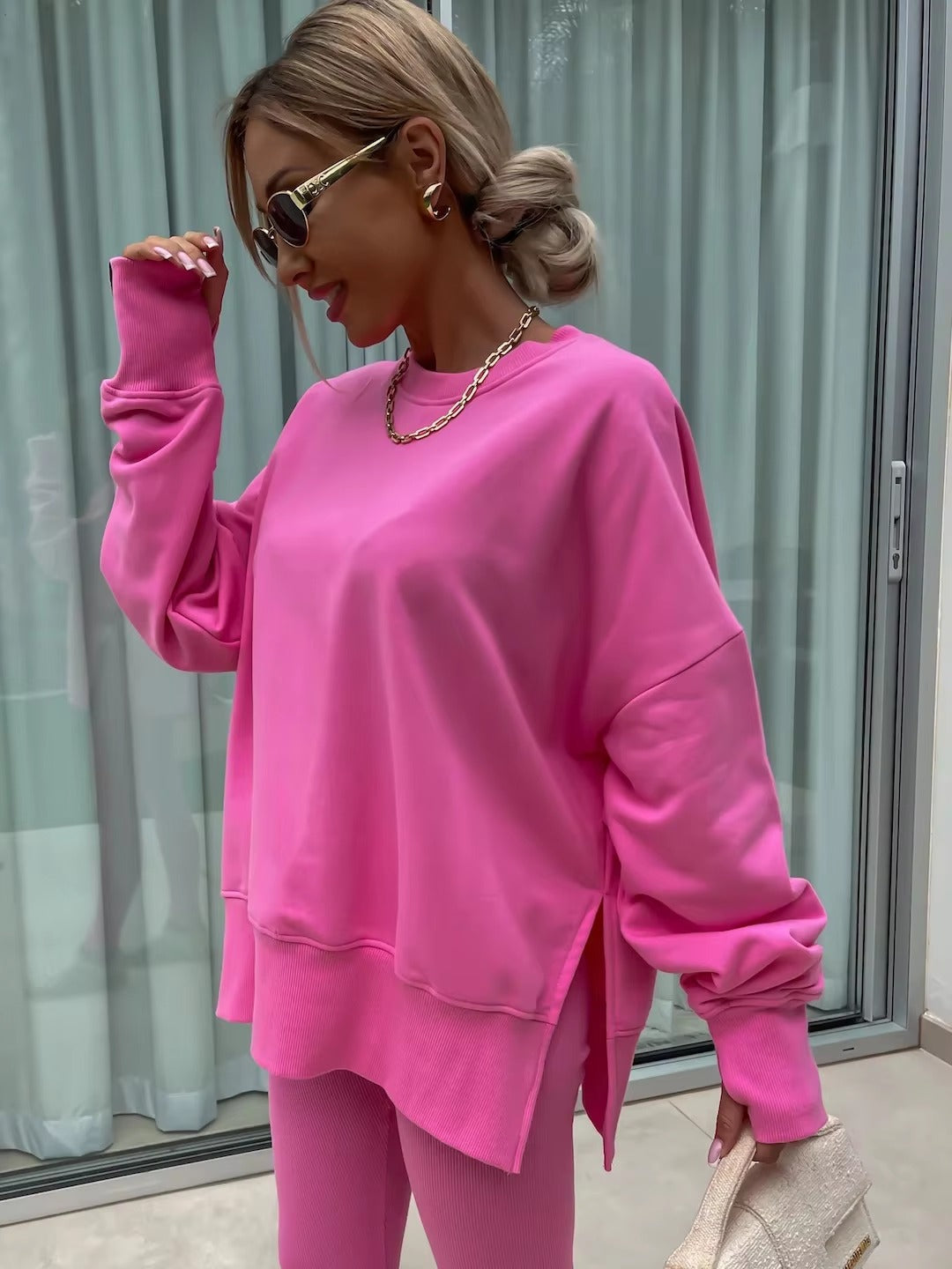 Casual Loose-Fitting Sweater Tight Pants 2 Piece Suit Mssza