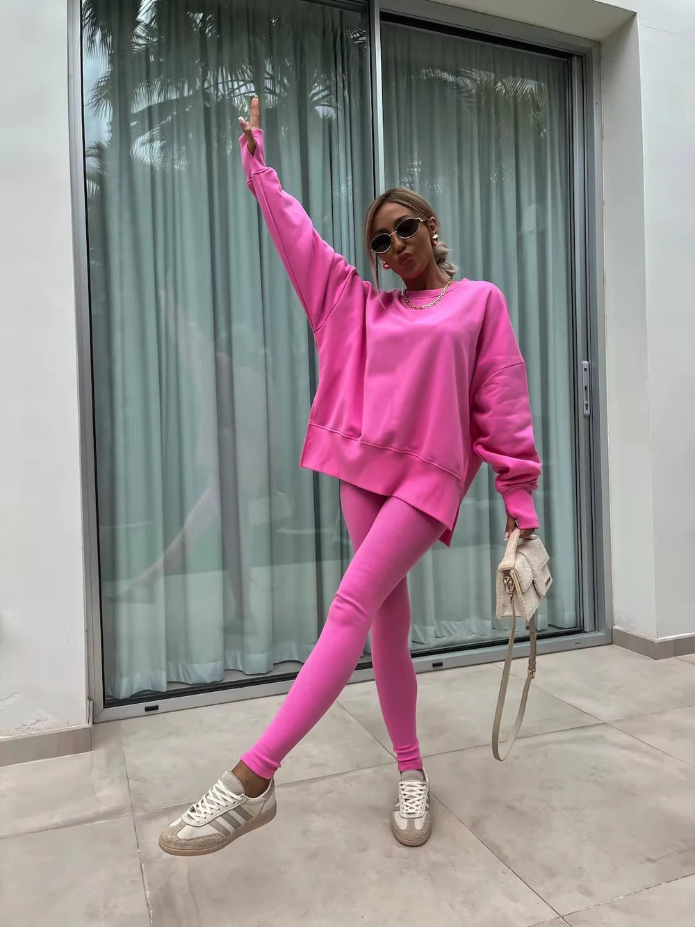 Casual Loose-Fitting Sweater Tight Pants 2 Piece Suit Mssza