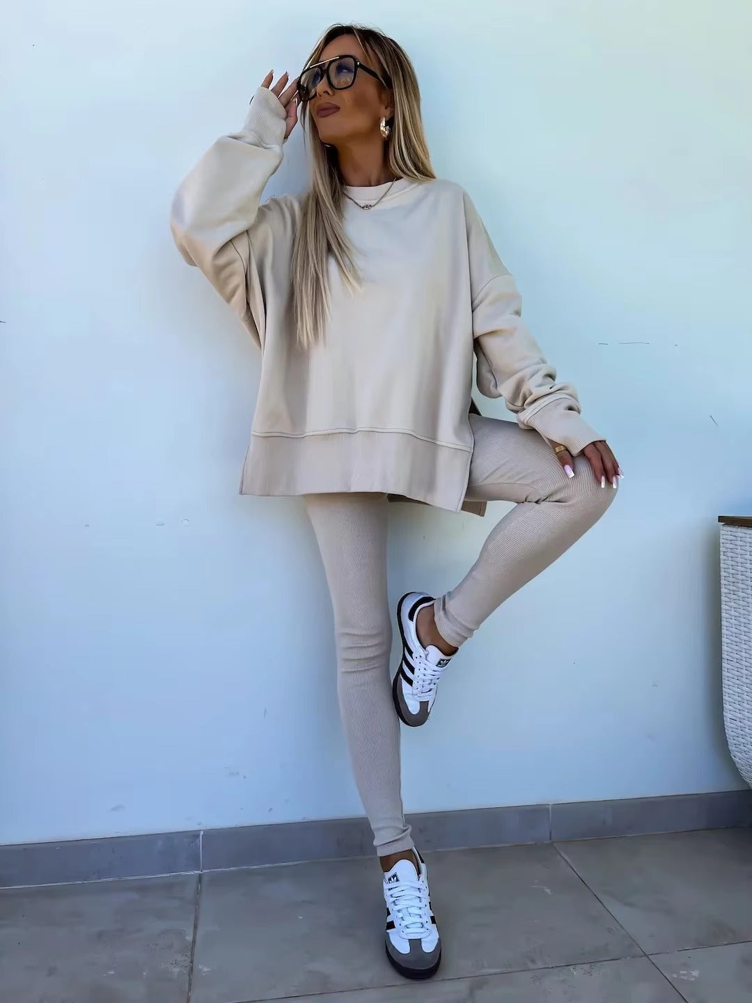 Casual Loose-Fitting Sweater Tight Pants 2 Piece Suit Mssza
