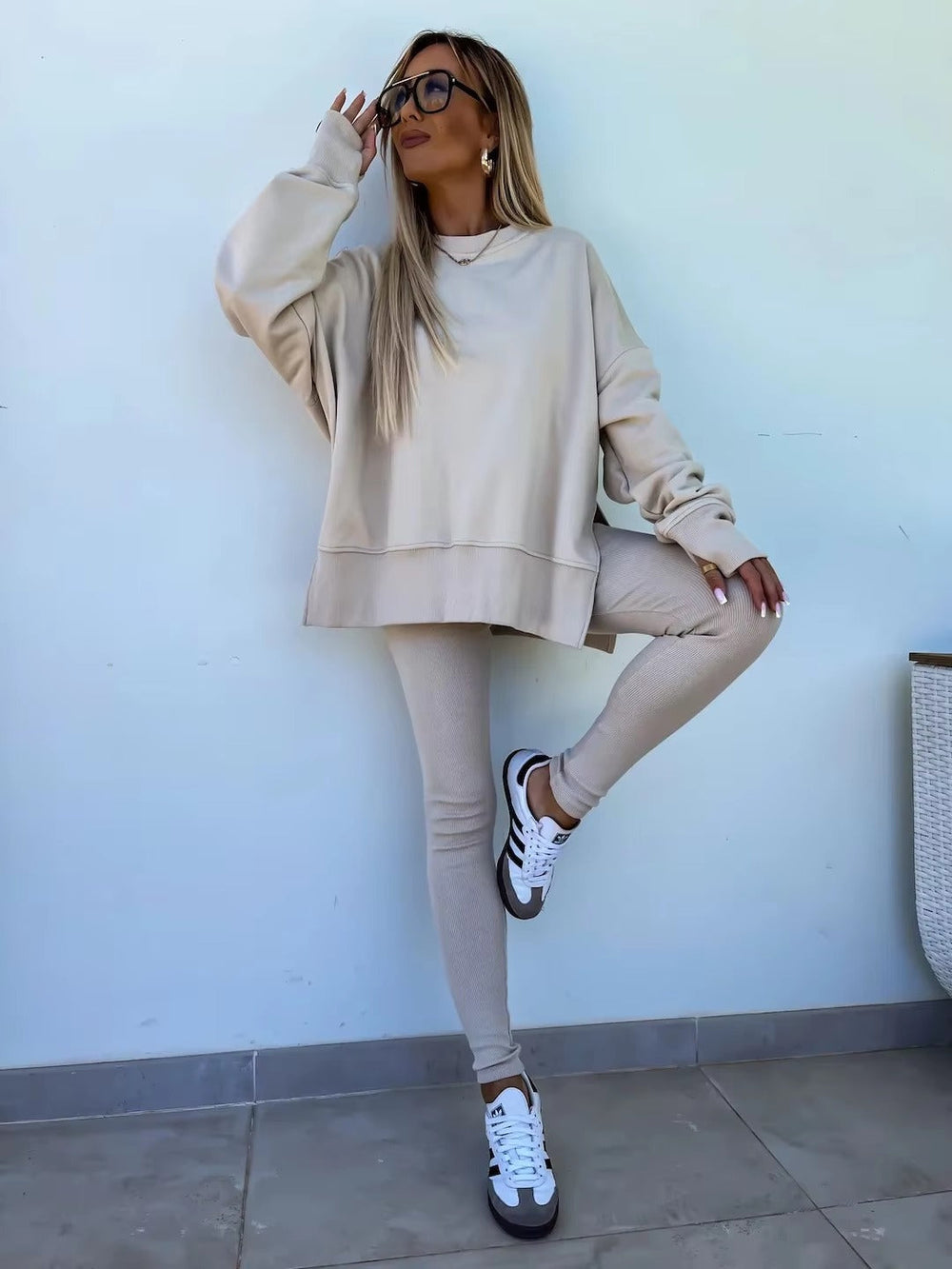 Casual Loose-Fitting Sweater Tight Pants 2 Piece Suit Mssza