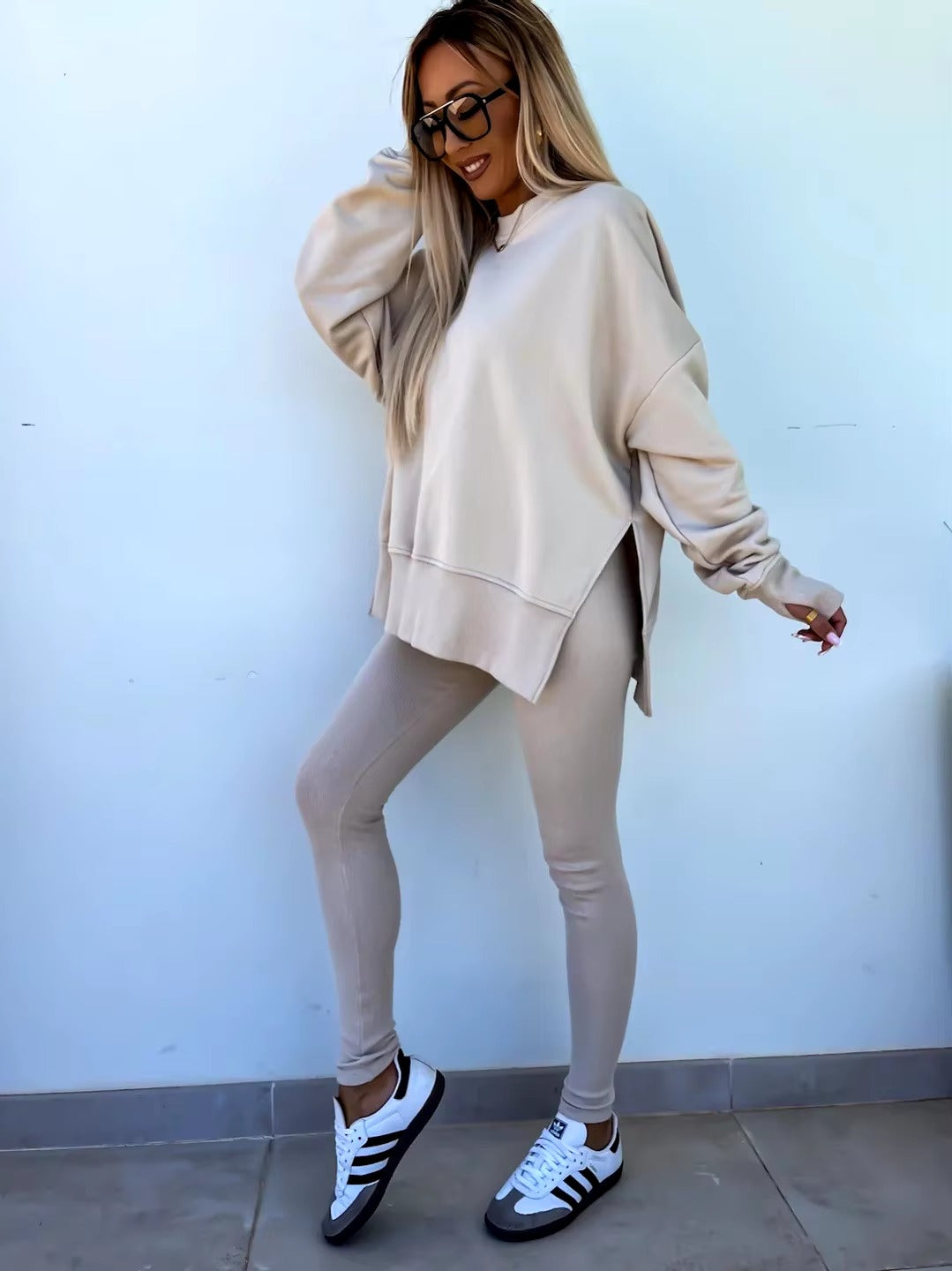 Casual Loose-Fitting Sweater Tight Pants 2 Piece Suit Mssza