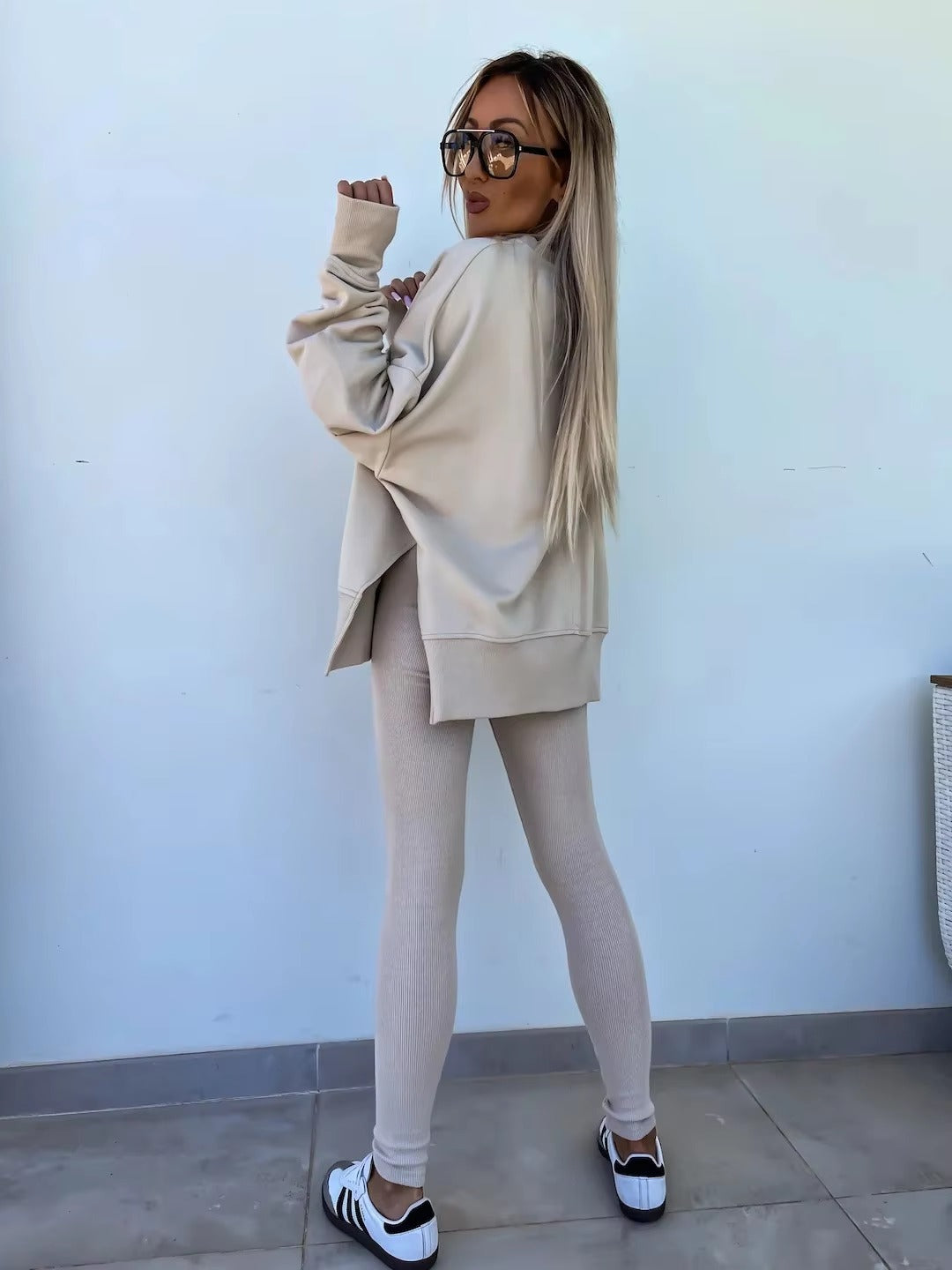 Casual Loose-Fitting Sweater Tight Pants 2 Piece Suit Mssza