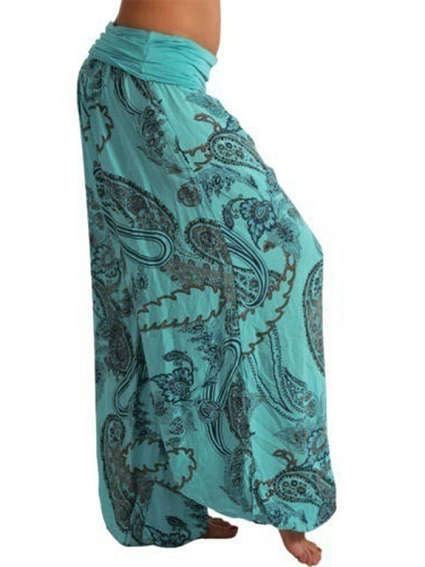 Casual Loose Floral Print High Waist Wide Leg Yoga Pants Mssza