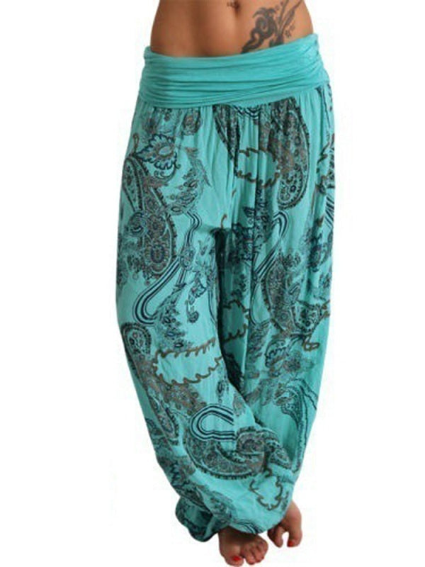 Casual Loose Floral Print High Waist Wide Leg Yoga Pants Mssza