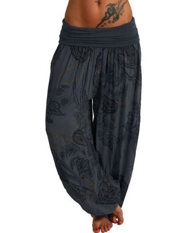 Casual Loose Floral Print High Waist Wide Leg Yoga Pants Mssza