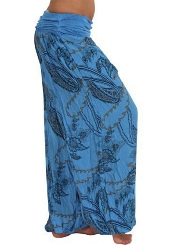 Casual Loose Floral Print High Waist Wide Leg Yoga Pants Mssza
