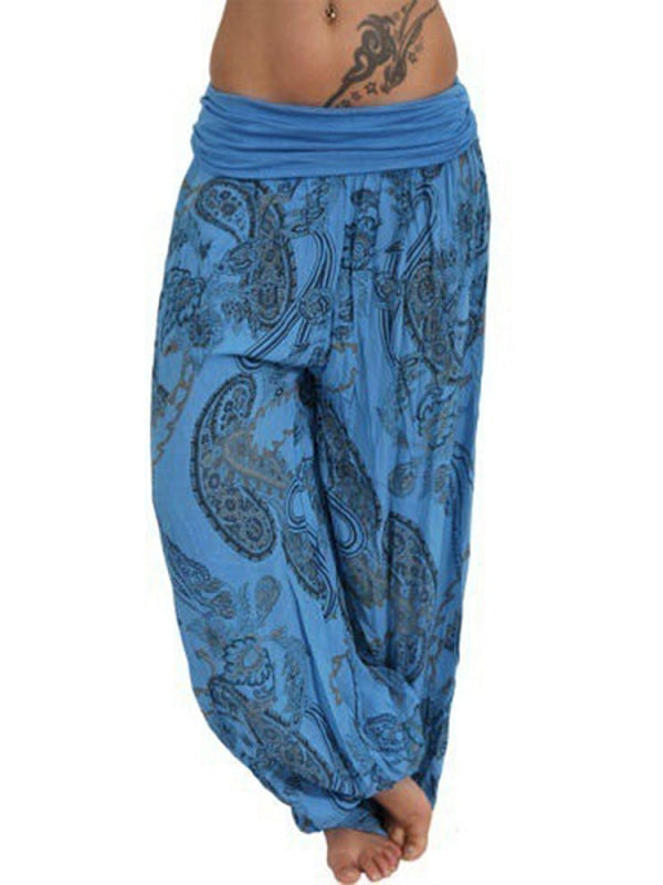 Casual Loose Floral Print High Waist Wide Leg Yoga Pants Mssza