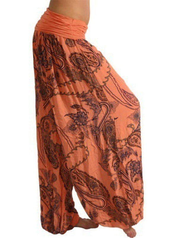 Casual Loose Floral Print High Waist Wide Leg Yoga Pants Mssza