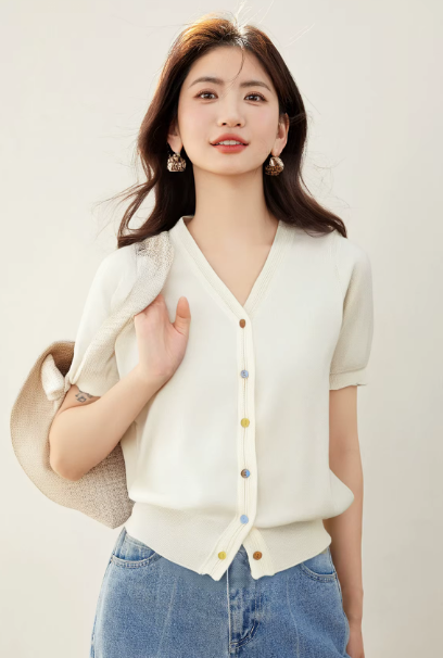 Casual Loose Knitted Sweater Basic Office Vintage Blouse Short Shirts Mssza