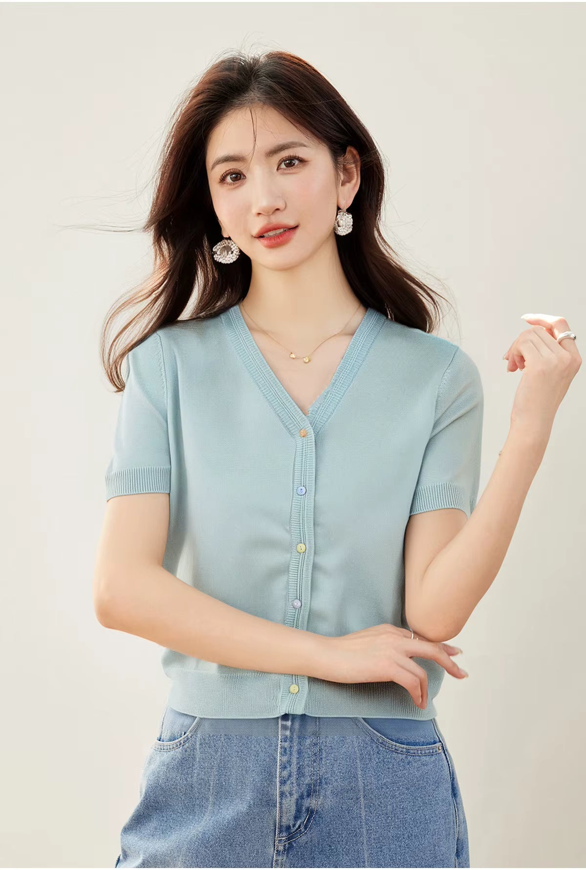 Casual Loose Knitted Sweater Basic Office Vintage Blouse Short Shirts Mssza